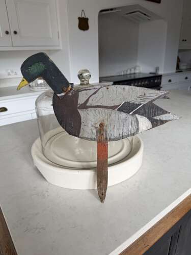 Early 20thC Wooden Duck Decoy on its Spike - Moveable Head