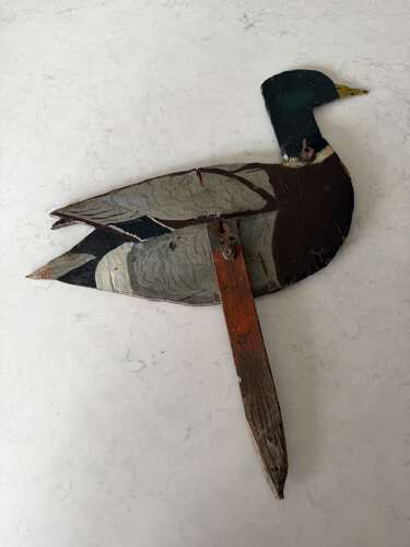 Early 20thC Wooden Duck Decoy on its Spike - Moveable Head