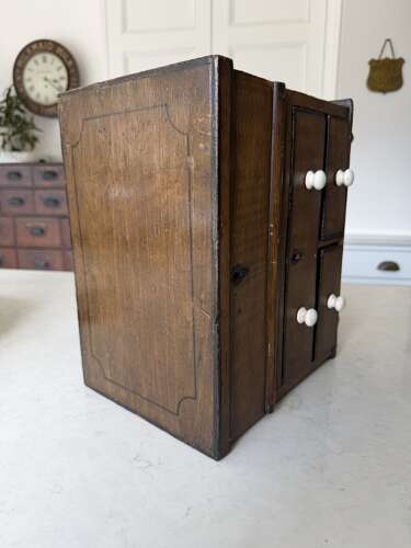 Victorian Pine Table Top Box with Drawers & Lift Up Lid Original Scumble Paint & Line Work