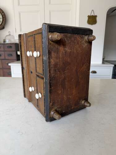 Victorian Pine Table Top Box with Drawers & Lift Up Lid Original Scumble Paint & Line Work
