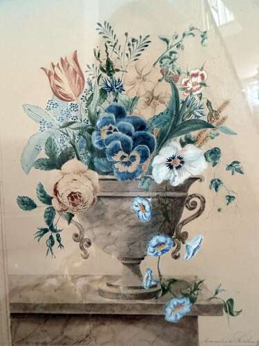 Victorian Signed & Dated Floral Watercolour with Crest