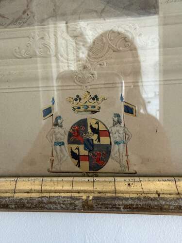 Victorian Signed & Dated Floral Watercolour with Crest