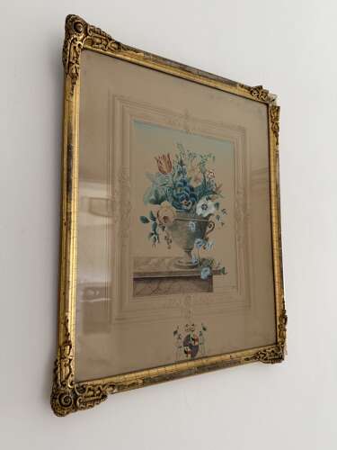 Victorian Signed & Dated Floral Watercolour with Crest