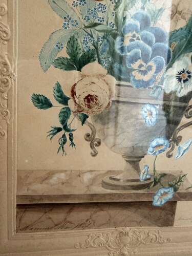 Victorian Signed & Dated Floral Watercolour with Crest