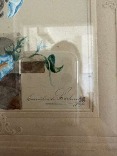 Victorian Signed & Dated Floral Watercolour with Crest
