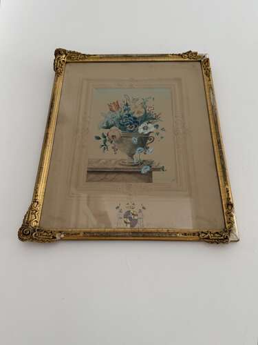 Victorian Signed & Dated Floral Watercolour with Crest