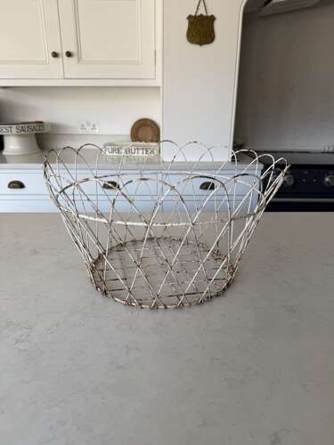Early 20th Century Wire Work Basket in Original Paint