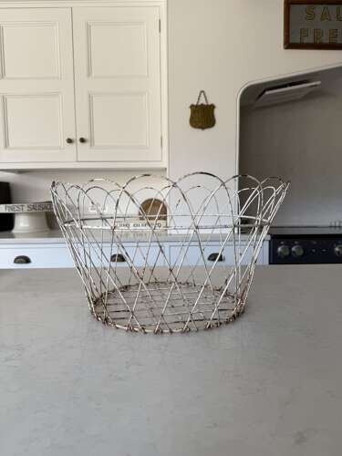Early 20th Century Wire Work Basket in Original Paint