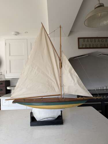 Lovely Condition Large Antique Pond Yacht with Plaque