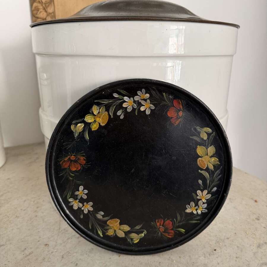 Early 20thC Papier Mache Tray - Large Coaster -  Beautiful Hand Painted Flowers