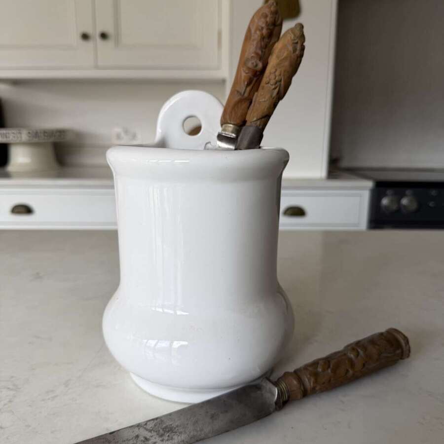Early 20thC French White Container - Perfect for Utensils