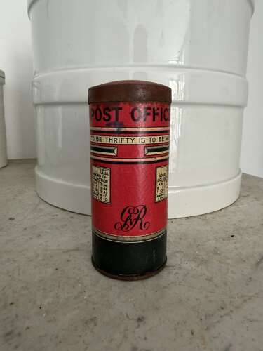 1930s HappyNak Pillar Box with Rare Cardboard Body, Tin Base & Removeable Tin Lid