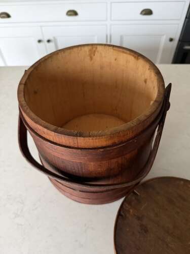 Victorian Coopered Pine Flour Barrel with its Lid & Handle.