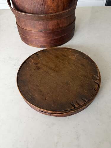 Victorian Coopered Pine Flour Barrel with its Lid & Handle.