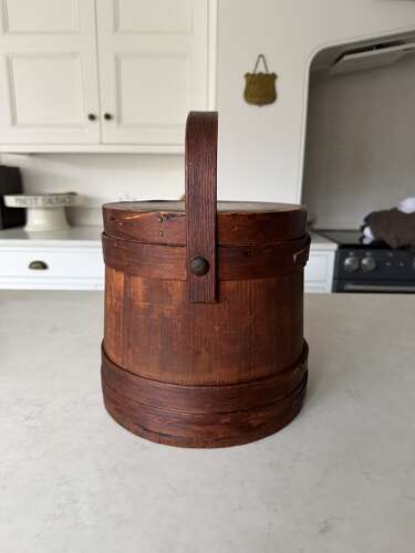 Victorian Coopered Pine Flour Barrel with its Lid & Handle.