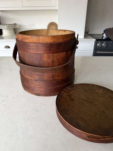 Victorian Coopered Pine Flour Barrel with its Lid & Handle.