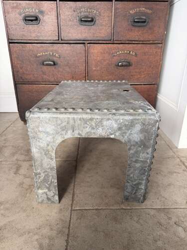 Mid Century Galvanised Tank with Rivetts - Made into Side Table