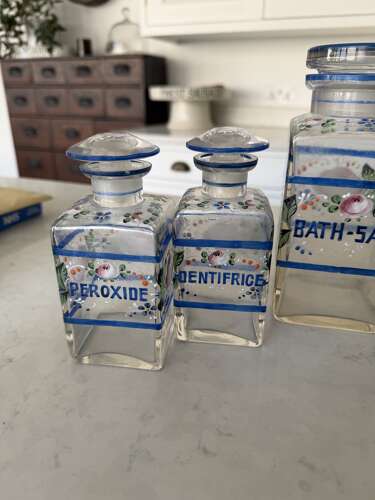 Edwardian Full Set of Enamelled Glass Bathroom Jars
