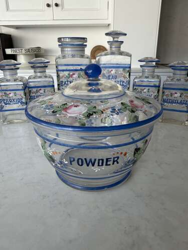Edwardian Full Set of Enamelled Glass Bathroom Jars