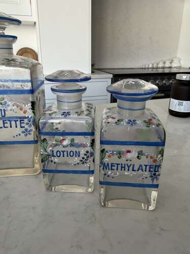 Edwardian Full Set of Enamelled Glass Bathroom Jars