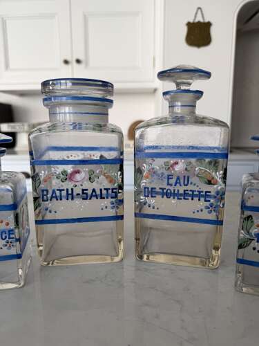Edwardian Full Set of Enamelled Glass Bathroom Jars
