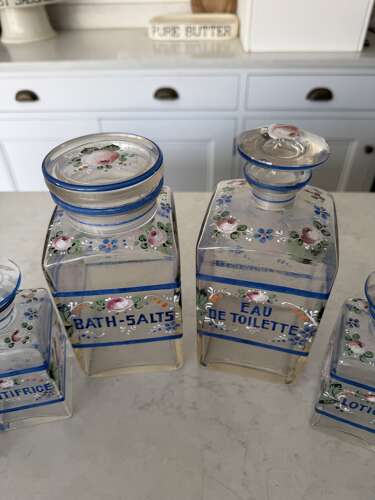 Edwardian Full Set of Enamelled Glass Bathroom Jars