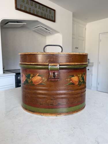 Late Victorian Hat Tin - Fantastic Original Floral Paint