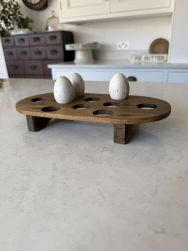 Early 20th Century Treen Oval Egg Rack for Ten Eggs