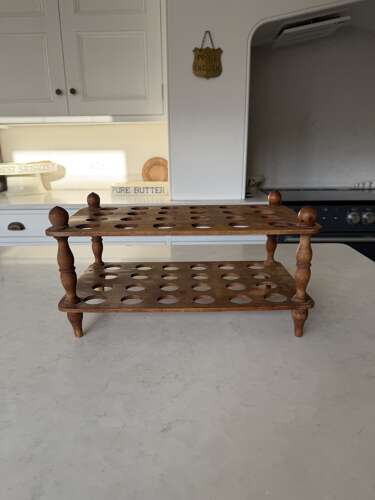 Superb Large Victorian Treen Two Tier Egg Rack - Turned Column Suports -Holds 4 Dozen Eggs
