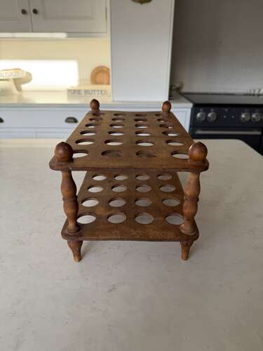 Superb Large Victorian Treen Two Tier Egg Rack - Turned Column Suports -Holds 4 Dozen Eggs