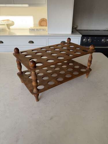 Superb Large Victorian Treen Two Tier Egg Rack - Turned Column Suports -Holds 4 Dozen Eggs