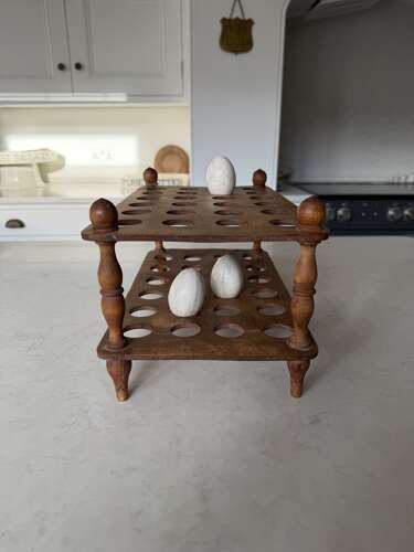 Superb Large Victorian Treen Two Tier Egg Rack - Turned Column Suports -Holds 4 Dozen Eggs