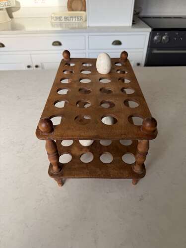 Superb Large Victorian Treen Two Tier Egg Rack - Turned Column Suports -Holds 4 Dozen Eggs
