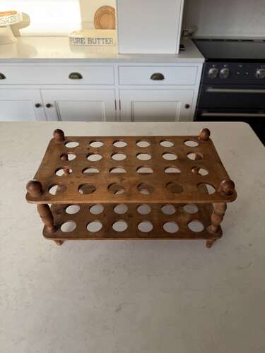Superb Large Victorian Treen Two Tier Egg Rack - Turned Column Suports -Holds 4 Dozen Eggs