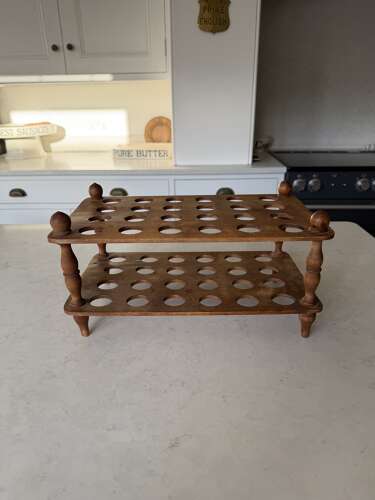 Superb Large Victorian Treen Two Tier Egg Rack - Turned Column Suports -Holds 4 Dozen Eggs