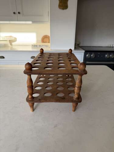 Superb Large Victorian Treen Two Tier Egg Rack - Turned Column Suports -Holds 4 Dozen Eggs