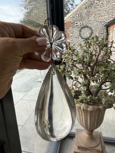 Huge Late Victorian Glass Chandelier Drop -Floral Top - Wired to Hang