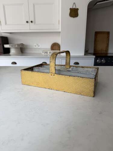 Early 20th Century Toleware Cutlery Tray. Embossed Basket Weave Pattern & Original Paint