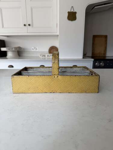 Early 20th Century Toleware Cutlery Tray. Embossed Basket Weave Pattern & Original Paint