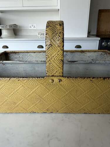 Early 20th Century Toleware Cutlery Tray. Embossed Basket Weave Pattern & Original Paint