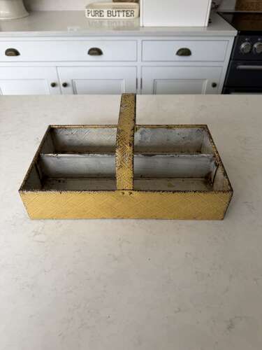 Early 20th Century Toleware Cutlery Tray. Embossed Basket Weave Pattern & Original Paint