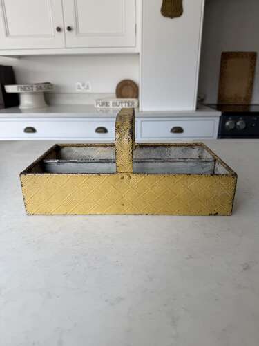 Early 20th Century Toleware Cutlery Tray. Embossed Basket Weave Pattern & Original Paint