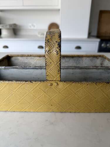 Early 20th Century Toleware Cutlery Tray. Embossed Basket Weave Pattern & Original Paint