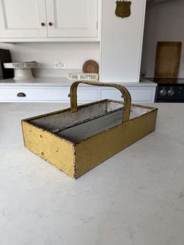 Early 20th Century Toleware Cutlery Tray. Embossed Basket Weave Pattern & Original Paint