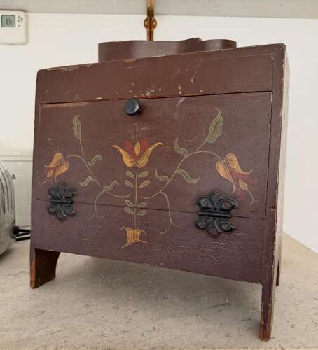 C1930s Painted Pine Shoe Shine Box - Fantastic Original Paint
