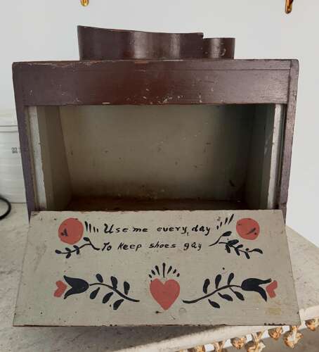 C1930s Painted Pine Shoe Shine Box - Fantastic Original Paint