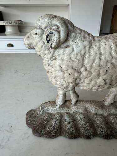 Victorian Cast Iron Sheep - Ram Doorstop. Original Paint.