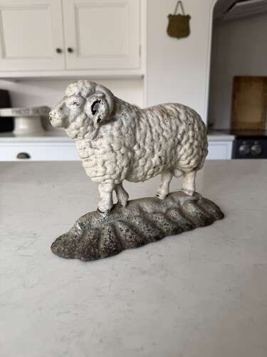 Victorian Cast Iron Sheep - Ram Doorstop. Original Paint.