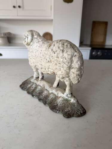 Victorian Cast Iron Sheep - Ram Doorstop. Original Paint.